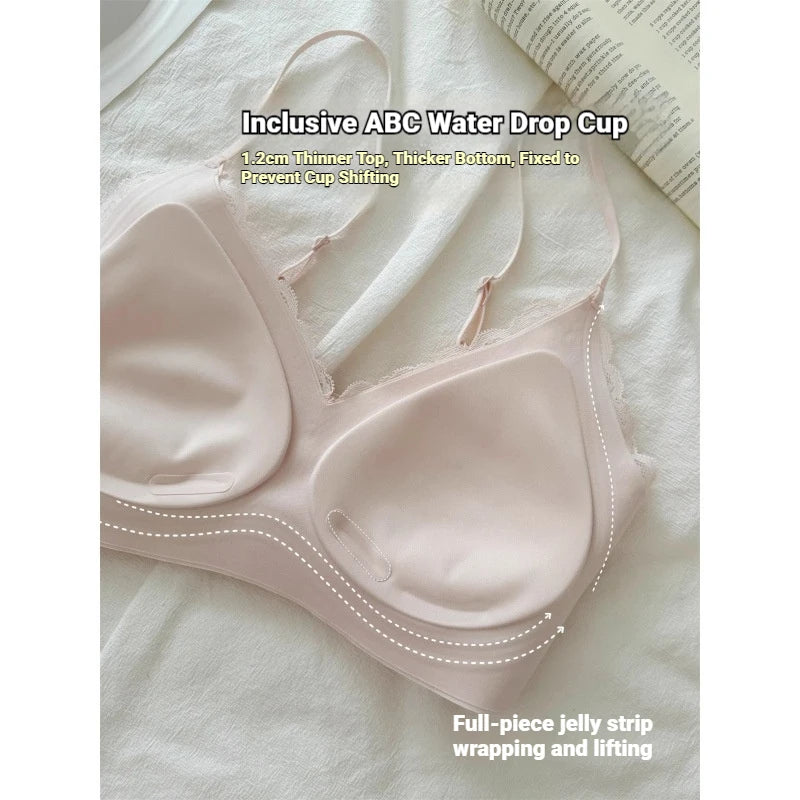 French Lace Bra V Neck Seamless Bra Women's Adjustable Thin Strap Wireless Thin Cup Layering Base Intimates Lingerie Solid S-XL