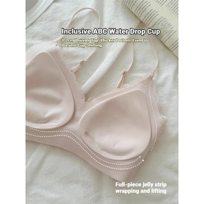 French Lace Bra V Neck Seamless Bra Women's Adjustable Thin Strap Wireless Thin Cup Layering Base Intimates Lingerie Solid S-XL