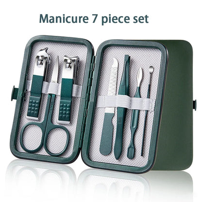 GreenStainlessSteel Nail Clippers Set-6-18 Nail Care Sets with Leather Storage Box-Professional Foot and Face Care Tool Set