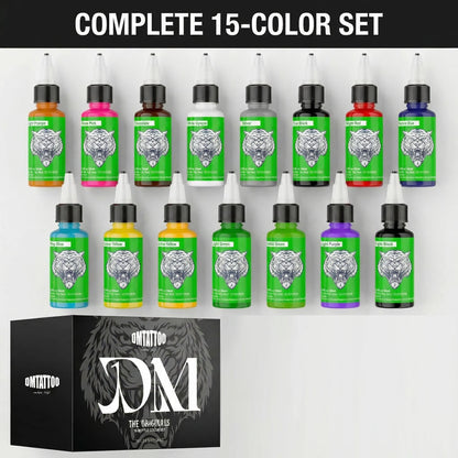 DM Tattoo Ink 15 Color 1OZ/Bottle Natural Plant Extract Pigment Body Painting Long Lasting No Color Loss Professional Tattoo Ink