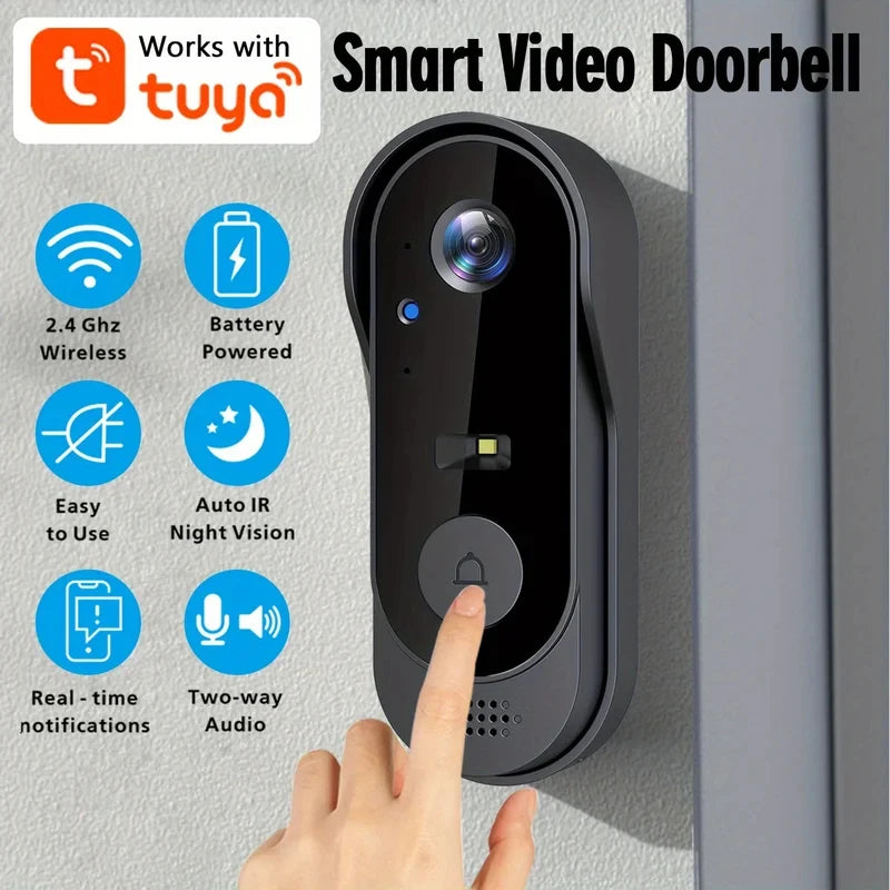 Tuya WiFi Smart Video Doorbell 1080P – 170°, Tvåvägsljud, IR-nattseende, 1000mAh, SD-kort & Moln
