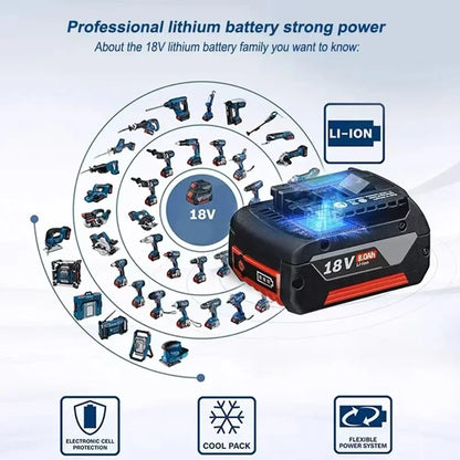 For Bosch 18V 6.0Ah, Professional Lithium Battery, Electric Rechargeable Battery, Bosch BAT609 BAT609G BAT618 BAT618G