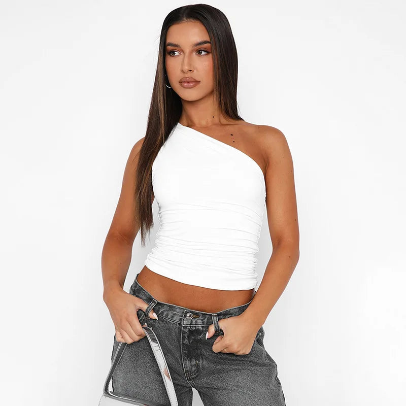 BIDIJONES one-shoulder-topp dam med öppen rygg – enfärgad, S–L
