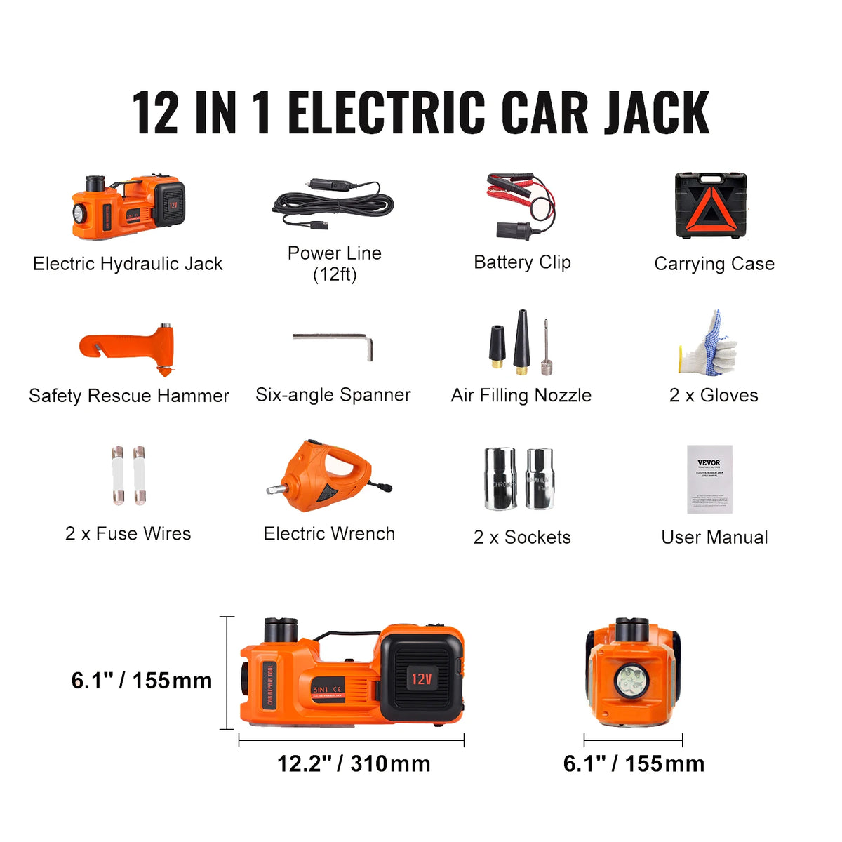SucceBuy elektrisk domkraft 3/5 ton med 12 V drift