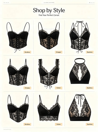 Sexy Women's Lace Fishbone Bandage Vest Black Slim Strapless Backless Female Corset 2026 Spring Summer Lady Beach Party Top New