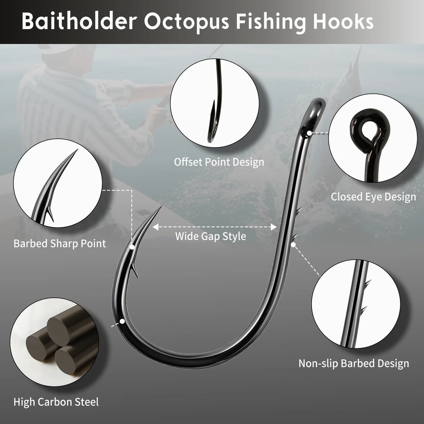 9KM Fishing Hooks Keeper, Baitholder Hook, 50~200Pcs Fishing Circle Hook High Carbon Steel for Freshwater & Saltwater