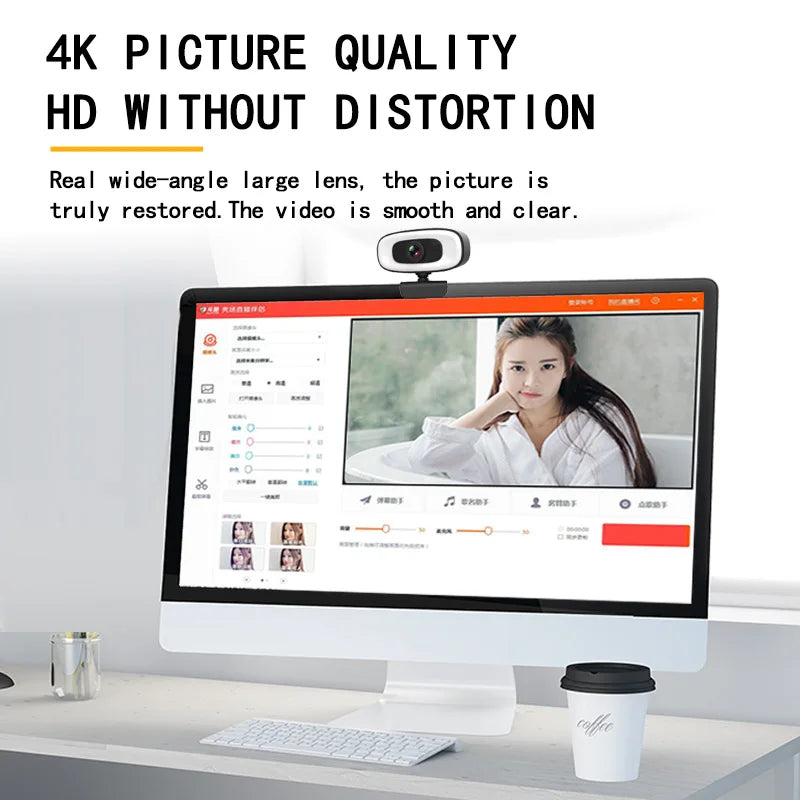 Webbkamera 4K/1080p med Vidvinkel, Autofokus & Brusreducerande Mikrofon – USB Webcam för YouTube & PC