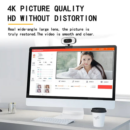 Webbkamera 4K/1080p med Vidvinkel, Autofokus & Brusreducerande Mikrofon – USB Webcam för YouTube & PC