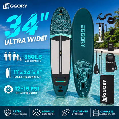 EGGORY Uppblåsbar SUP-bräda – Ca 335 cm, 7 Designs, Komplett Set, Skickas från Tyskland