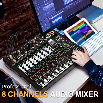 Audio Mixer 6/8/12 Channels Professional DJ Mixer LR Microphone/Line Input, AUX, FX Processor MP3, Headphones, +48V Phantom