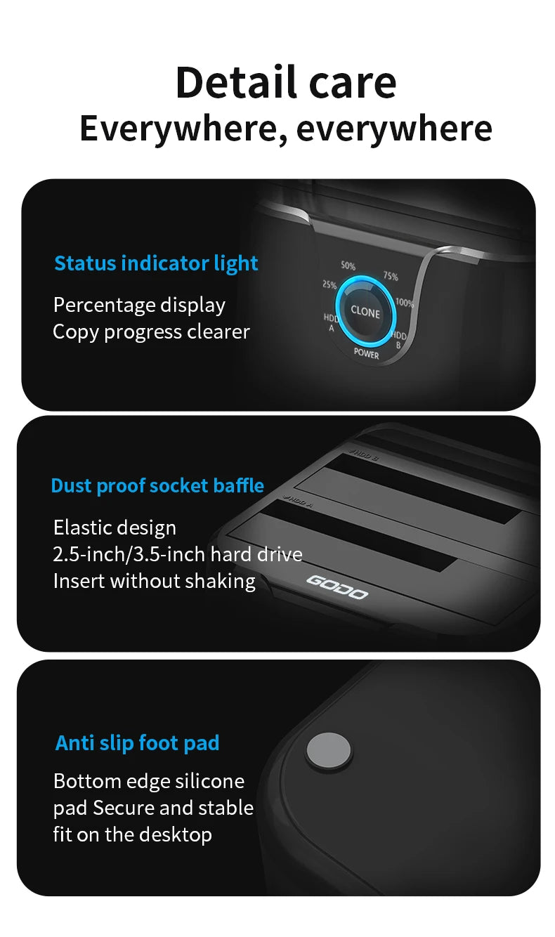 GODO HDD Docking Station SATA to USB 3.0 Adapter for 2.5 3.5 SSD Disk Case HDD Box Dock Hard Drive Enclosure Docking Station