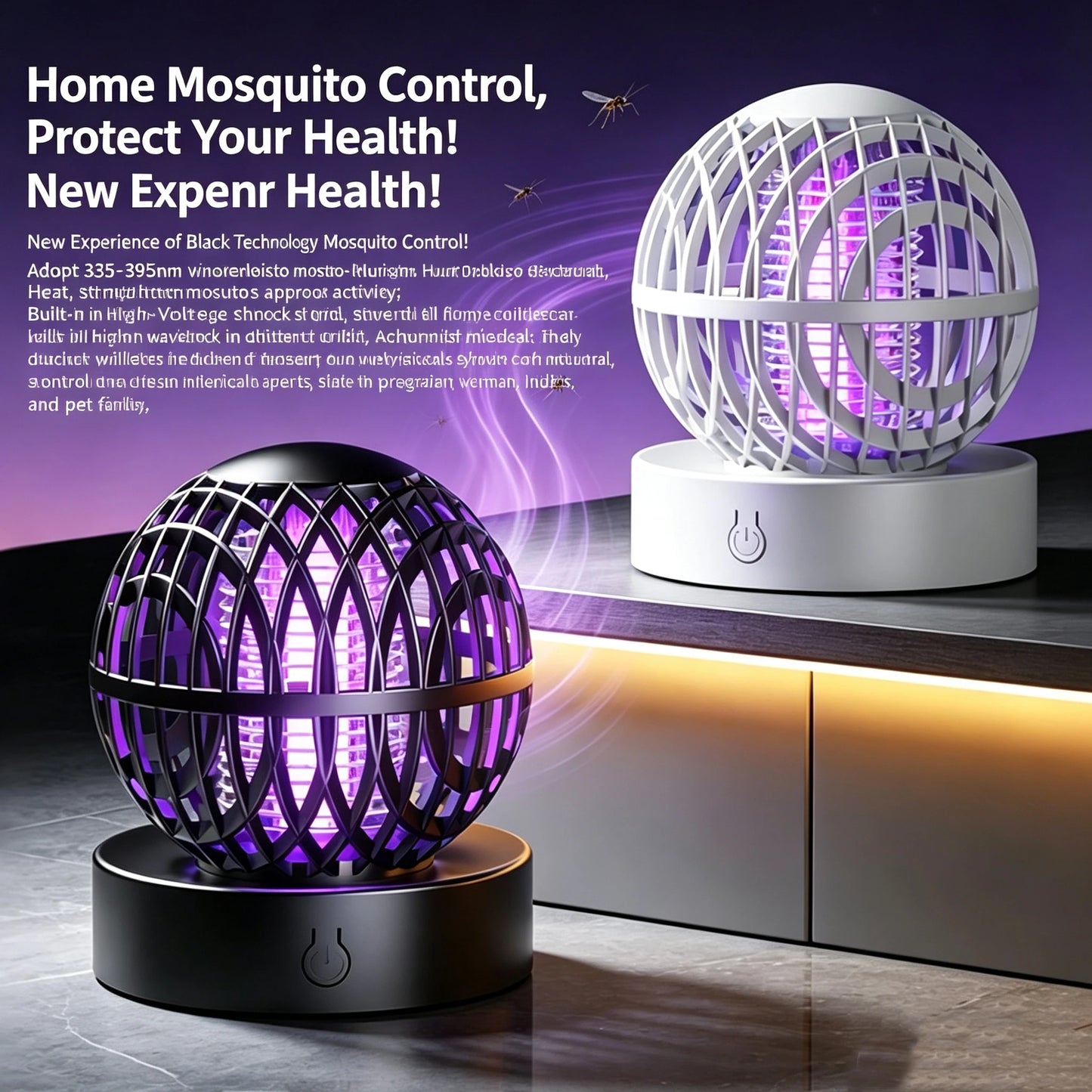 Portable Electric Mosquito Killer Lamp USB UV Light Insect Trap Indoor Home Bedroom Mute Bug Zapper Mosquito Repellent Light
