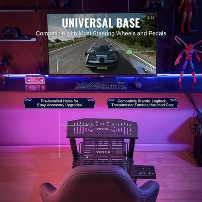 Racing Wheel Stand Steel Sim Cockpit for Logitech G923 G920 G29 Thrustmaster T248P Adj Wheel/Pedal 330lb Compact