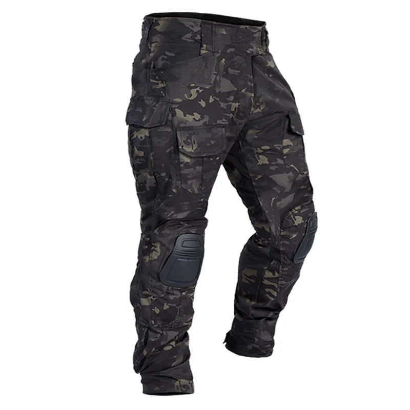 Multicam Tactical Pants +Pads Men Combat Trousers Work Camo Hunting Clothes Multi-pocket Breathable Wear-resisting Cargo Pants
