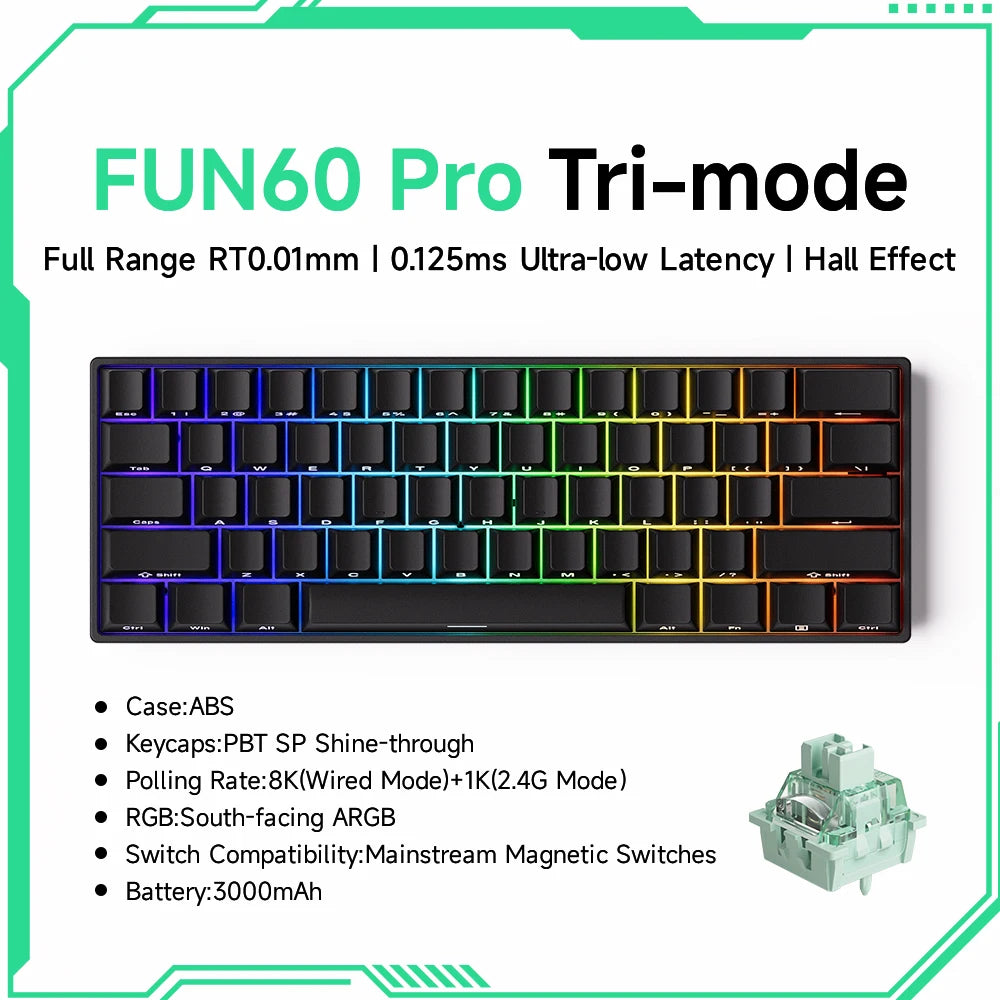 MonsGeek FUN60 Pro HE gamingtangentbord 60 % med magnetiska brytare