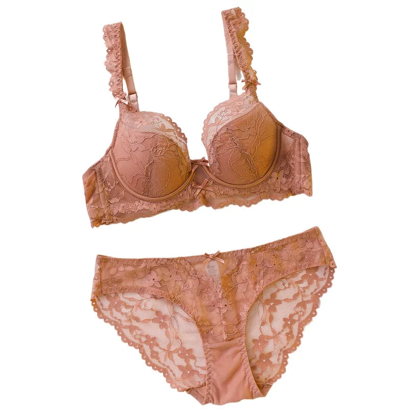 Ladies Soft Underwire Lace Push Up Bra Set Solid Floral Design Bralette Comfort Female Lingerie Set Suitable For A/B/C Cup