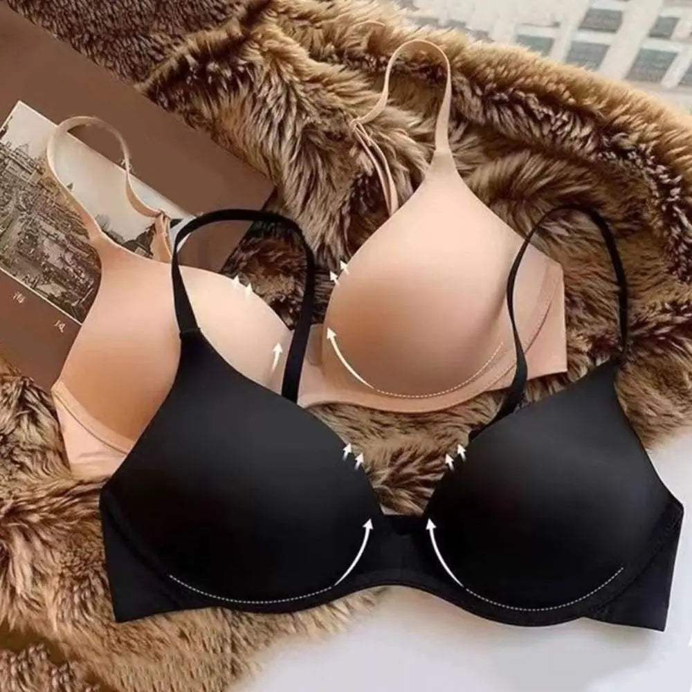 Solid Color Adjustable Push Up Bra Anti-sagging Shockproof Seamless Underwear Lingerie Wireless Deep V Bra Women
