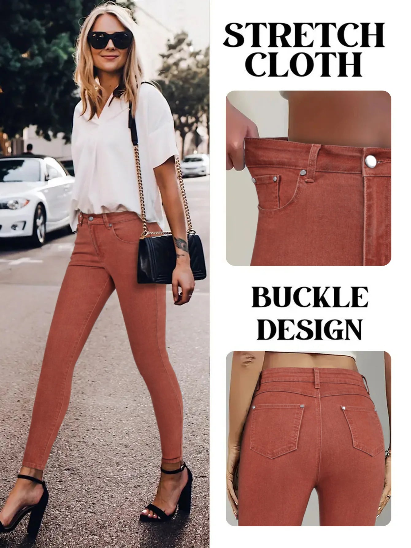 Women Pencil Pants Jeans Skinny Trousers High Waist Stretch Pockets Vintage Washed Female Streetwear Slim Full Length Denims