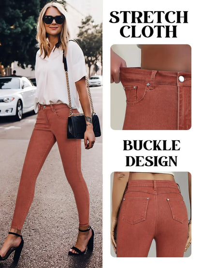 Women Pencil Pants Jeans Skinny Trousers High Waist Stretch Pockets Vintage Washed Female Streetwear Slim Full Length Denims