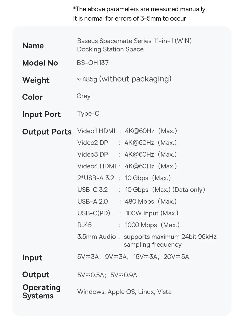 Baseus 11/12-i-1 USB-C-docka med flera skärmutgångar och PD