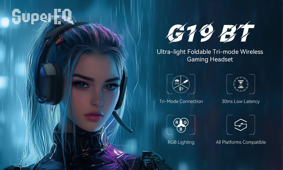 EKSA G19BT 2.4GHz Wireless Gaming Headphones Bluetooth 5.4 3.5mm Headset 30ms Low Latency 40mm RGB Hidden Mic 35H Foldable PC