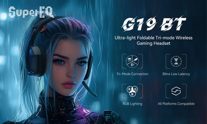 EKSA G19BT 2.4GHz Wireless Gaming Headphones Bluetooth 5.4 3.5mm Headset 30ms Low Latency 40mm RGB Hidden Mic 35H Foldable PC