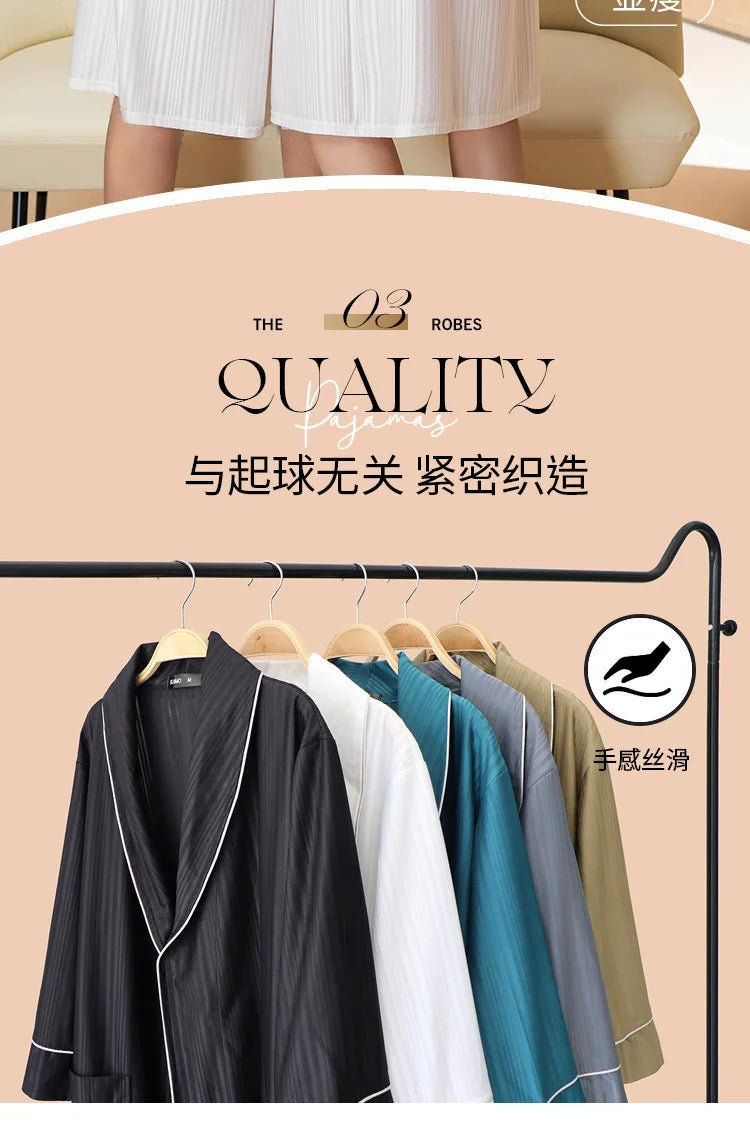 New Stripe Couple Bathrobe Cool Thin Spring Autumn Mid-Length Water Absorbent Loungewear Robe Men Women Luxury Home Nightgown