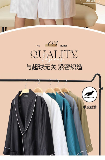 New Stripe Couple Bathrobe Cool Thin Spring Autumn Mid-Length Water Absorbent Loungewear Robe Men Women Luxury Home Nightgown