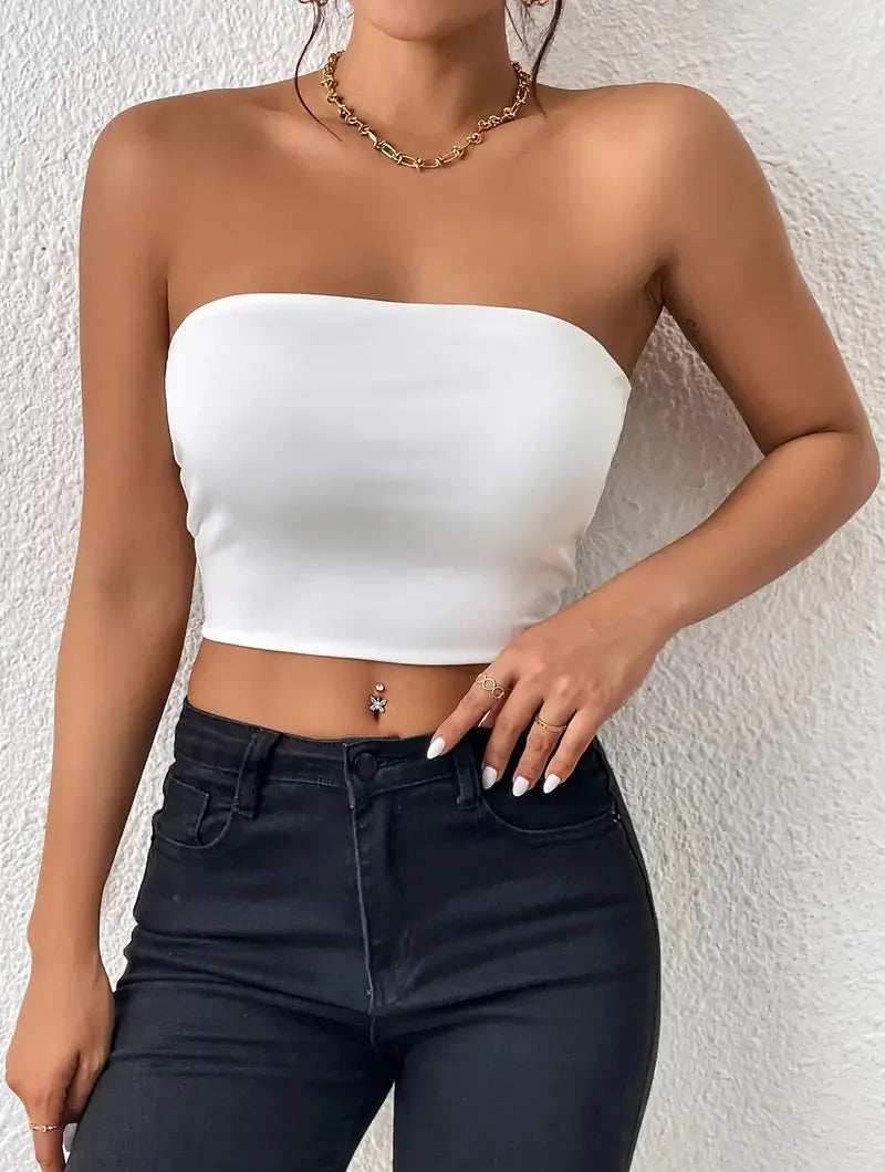 Dam Issilke Crop Top Sömlös – Axelbandslös Halkfri Tunn Andningsbar Sommar, 13 Färger XS–L