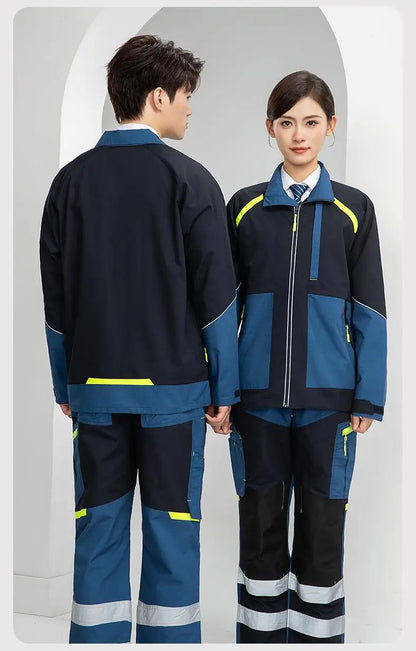 Spring Autumn Multi Pocket Men's Work Pants Wear Resistant Workshop Factory Construction Workers Clothes Reflective Strip Pants