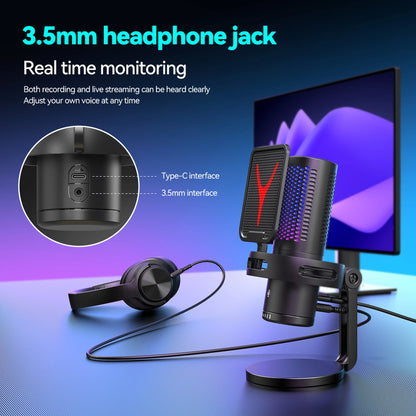 Gaming Computer Professional Condenser Microphone Mic PC Laptop USB Wired Live Streaming Podcast Studio Mike Kit Gamer Karaoke