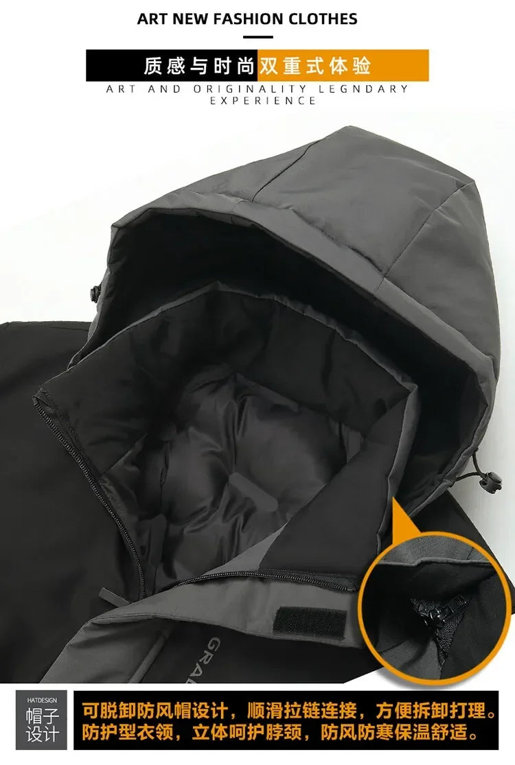 Herr Lång Vinterjacka Parkas med Huva – Varm Vindskyddande Vattentät Outwear, 2 Färger, Storlek XXS–5XL