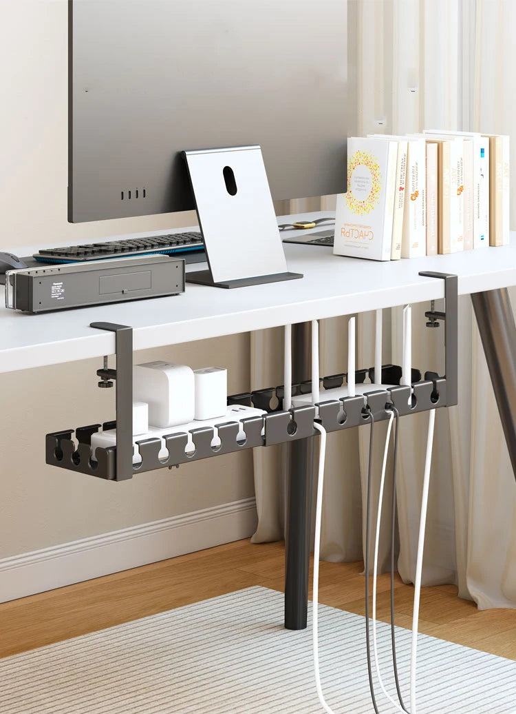 Förvaringshylla för skrivbord utan borrning, metall, kabelhantering för hemmakontor