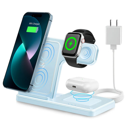 15W Magnetic Wireless Charger Stand Foldable 3 In 1 Fast Charging Sation for iPhone 17- 12 Pro Max Apple Watch 8 7 Airpods Pro