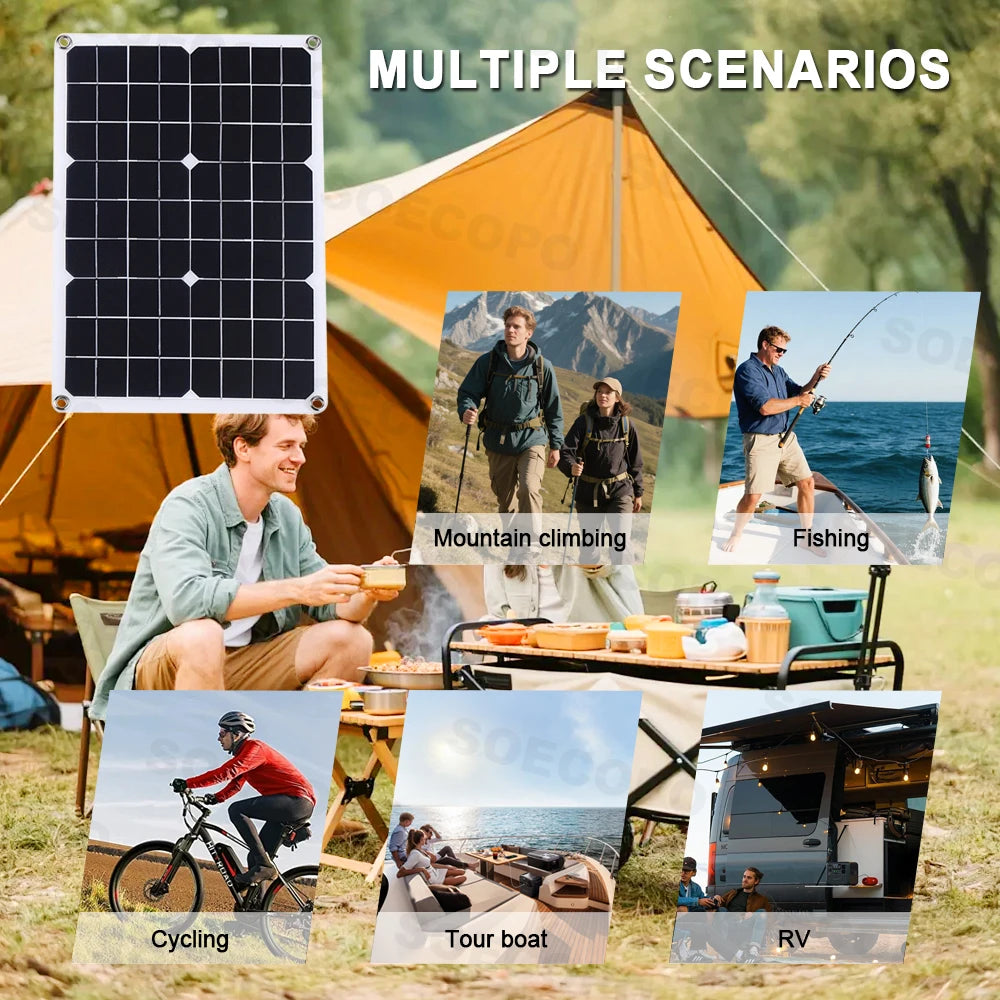 SOECOPO Solsystem-kit – 2×Flexibel Solpanel + 1100W Inverter (E-Series) + LCD-regulator 12V/24V, 220V, EU-lager (Polen)