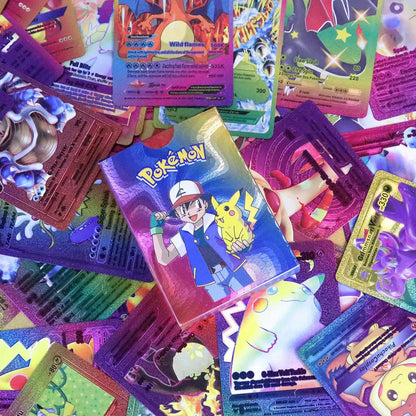 •55 pcs Pokemon Metal Gold Black Vmax GX Card Box Mewtwo Charizard Pikachu Rare Collection Battle Trainer Children Toys Gift