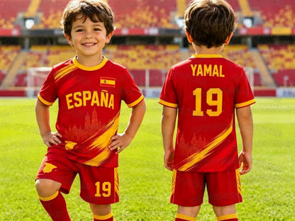 2026 Special NO.19 YAMAL Football Jersey Tee Shorts Set Women Men Spain Fans Shirt and Shorts Summer Kids 2 Piece Set