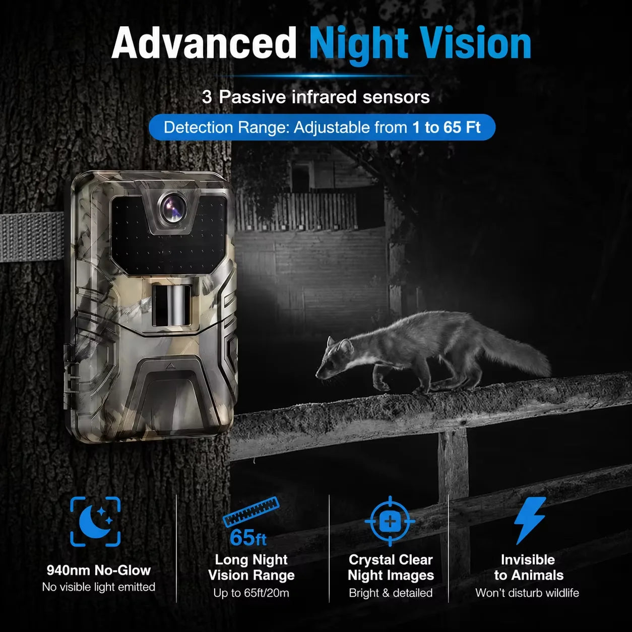 36MP 2.7K Trail Camera Wireless Night Vision Photo Trap 940nm Low Glow Infrared Hunting Cam HC900A for Wildlife Surveillance