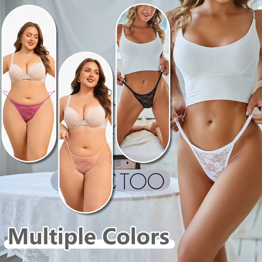3Pcs/Set Sexy Lace Floral Panties For Women Solid Color Transparent Underwear Female Lace Perspective Hollow Out G-string Thongs