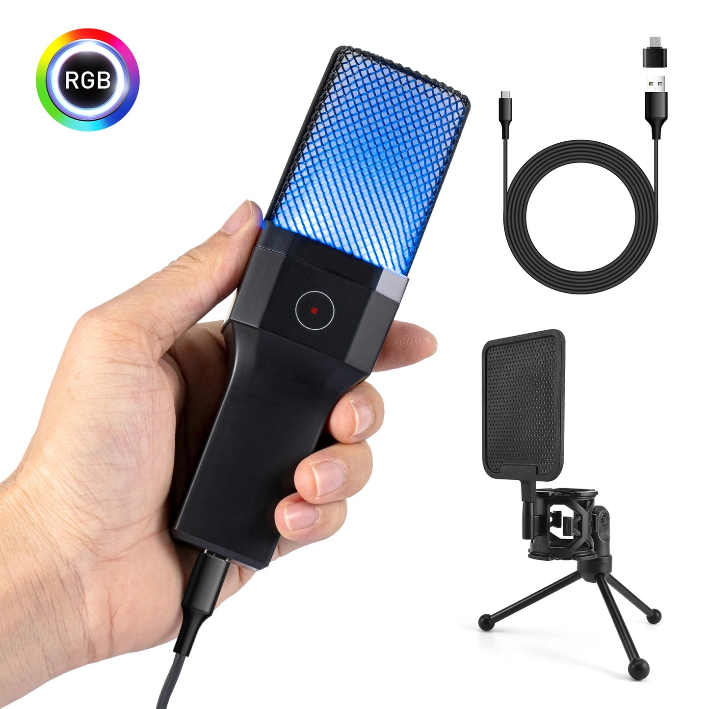 Gaming Computer Professional Condenser Microphone Mic PC Laptop USB Wired Live Streaming Podcast Studio Mike Kit Gamer Karaoke