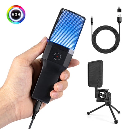 Gaming Computer Professional Condenser Microphone Mic PC Laptop USB Wired Live Streaming Podcast Studio Mike Kit Gamer Karaoke