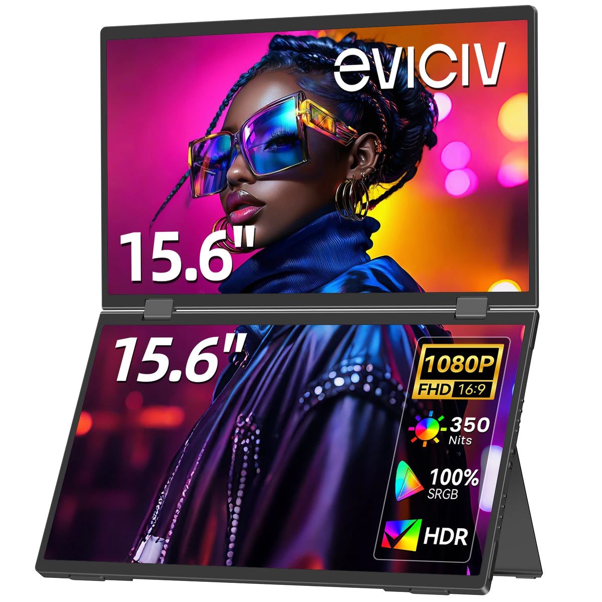 EVICIV 15.6" FHD Triple Portable Dual Monitor & Laptop Screen Extender 1080P FHD IPS Plug & Play No Driver USB-C 100%sRGB Triple Screen Foldable Mac/Windows Compatible Travel & Office 360° Screen Adjustment
