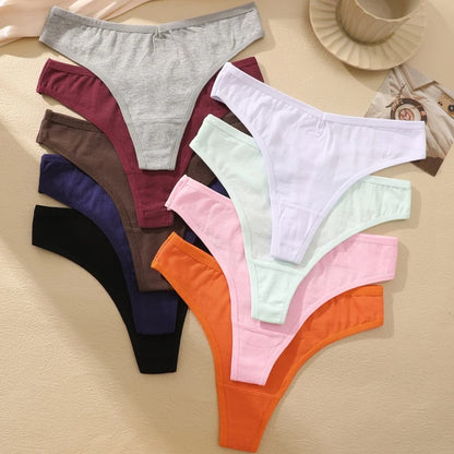 7Pcs/Set Seamless Cotton Panties For Women Sexy Low Waist Cotton Soft Thongs Ladies Solid Color Underpants Breathable G-strings