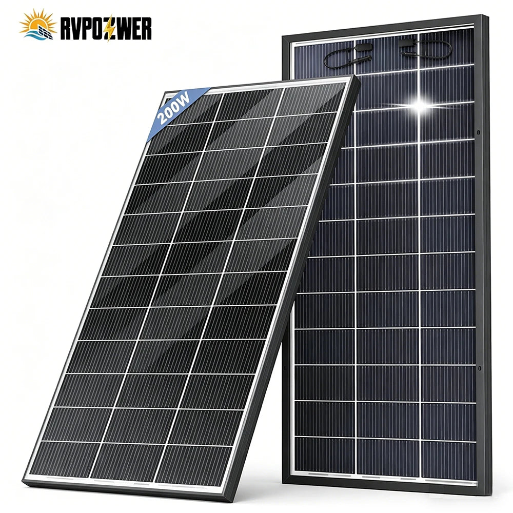 RVPOZWER Bifacial Solpanel 200W/400W/800W – N-Type 18BB, ~25% Verkningsgrad, +15% Bifacial, IP68, 25års Livslängd, Tak/Stuga/Off-Grid, EU-lager (Tyskland)
