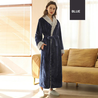Female Autumn and Winter Warm Long Coral Velvet Thick Couple Bath Bathrobes Men Women Pajamas Shower Robe Bath Towels For Adults