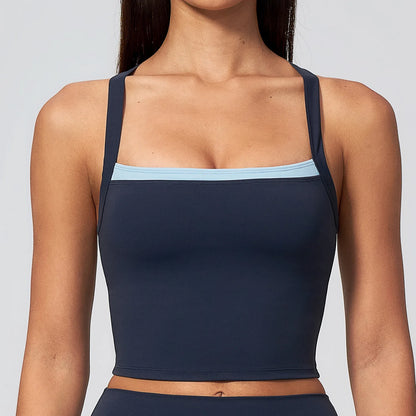 Women Criss Cross Back Yoga Tank Top Push Up Sports Bra Fitness Running Workout Gym Vest Color Block Sport Underwear Crop Top