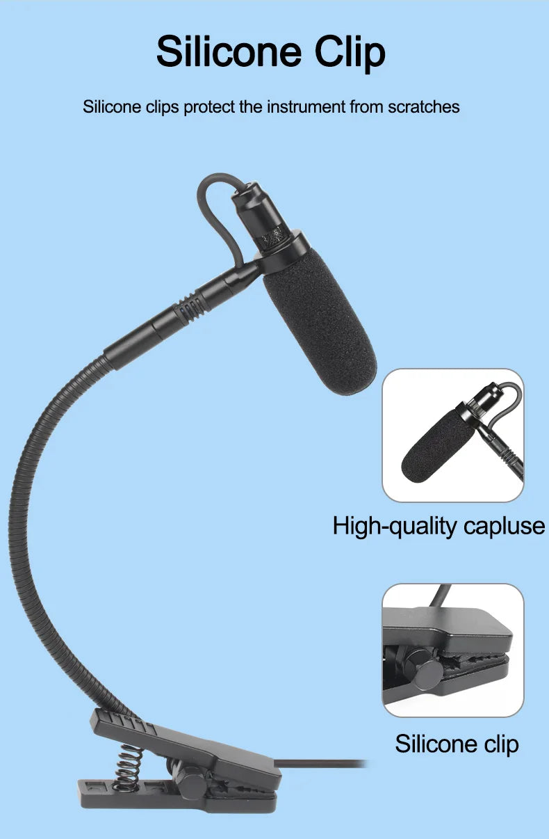 FREEBOSS Saxophone Microphone 3.5mm 3 Pin 4 PIN Trumpet Horn Trombone Clarinet Instruments Mic for Bodypack Transmitter IM-20-K