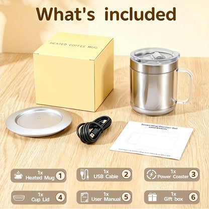 Self Heating Coffee Mug Thermos Electric Mug with Cup and Lid 55℃/131℉ Double Layer Food Grade Cup Warmer for Office/Home/Gifts