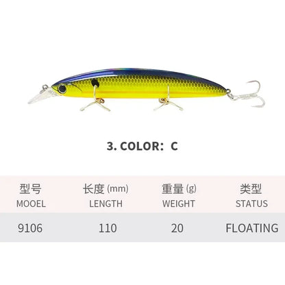 Floating Minnow Fishing Lures 110MM 20g Sea Ocean Beach Fishing Artificial Hard Bait Fishing Tackle for Bass Pike Perch Pesca