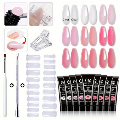 Salon & Home Nail Art Kit - 0.51oz Odorless Quick Build Gel Extension Set with 20 Nail Forms & Tools | Professional UV Sculpting